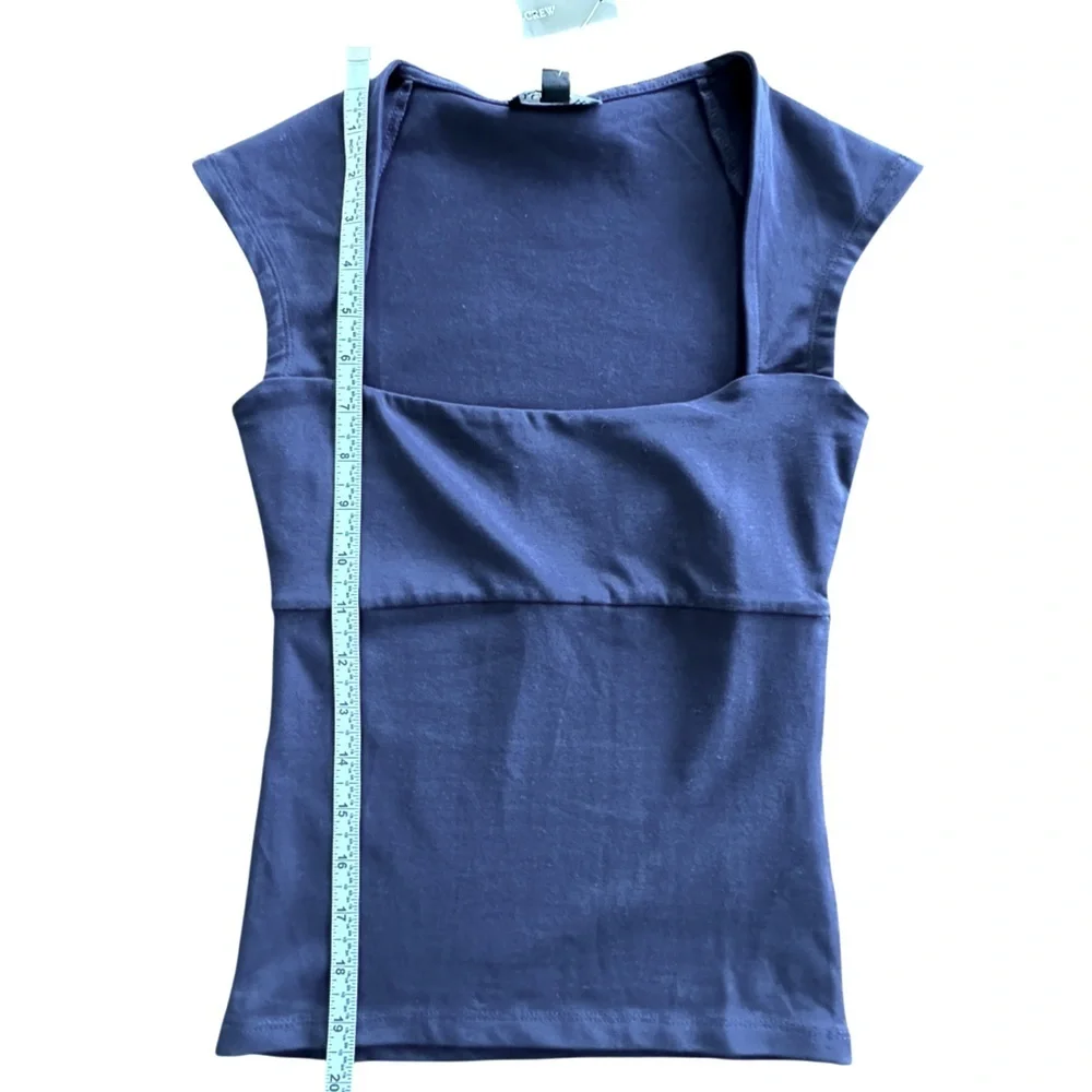 NEW J. CREW‎ Squareneck cap-sleeve top in stretch cotton blend Navy Size XXS